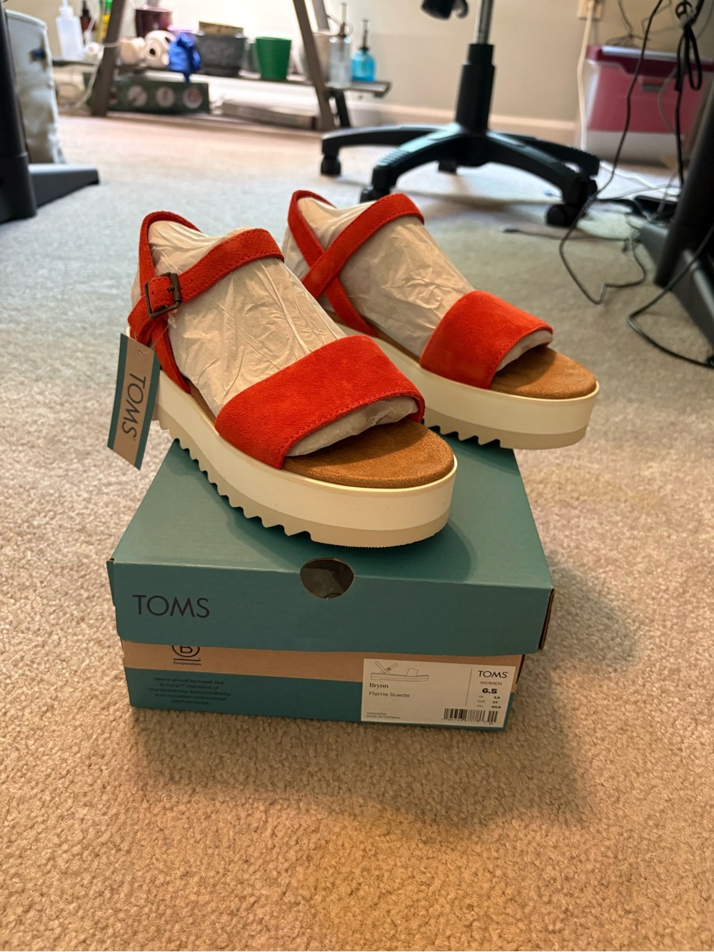 TOMS Red Suede Platform Sandals with Buckle Strap